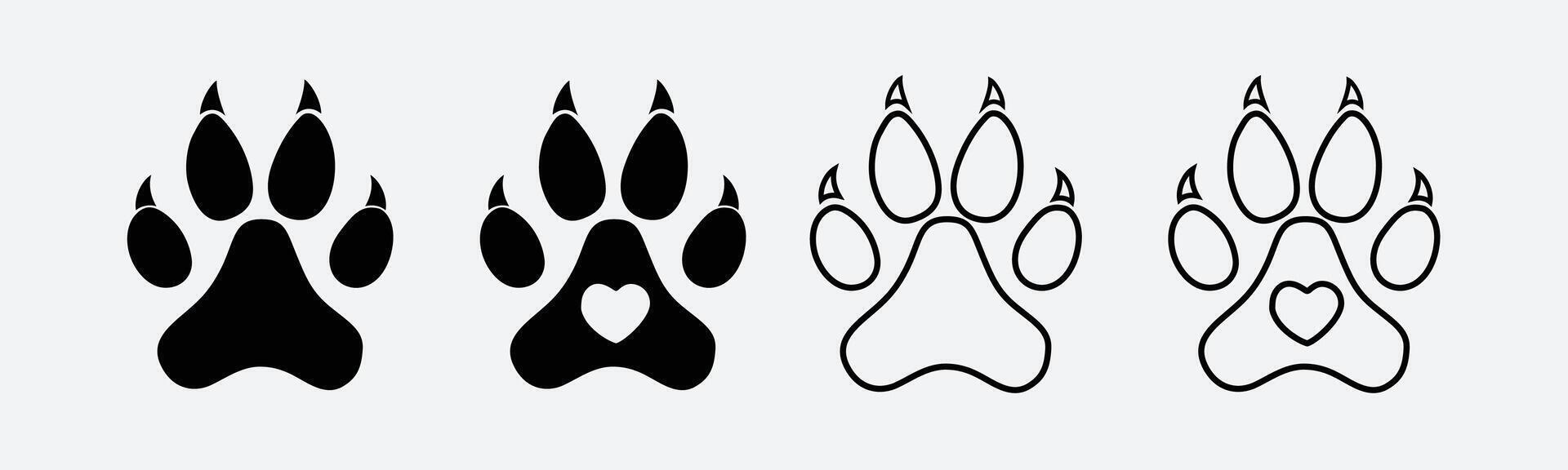 Pet paw editable stroke outline icon on white background, Paw line icons set vector