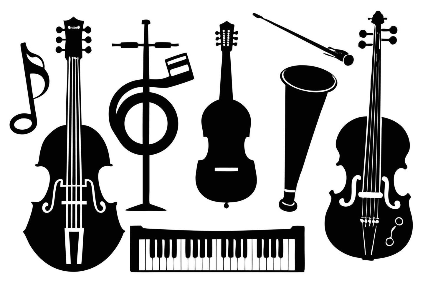 Silhouette Icon Set of music instrument icons vector
