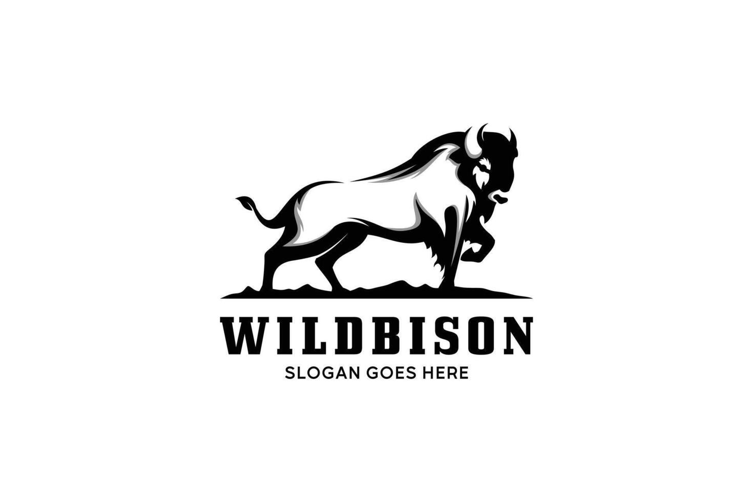 Black and white abstract bison wild animal logo design illustration with creative concept vector