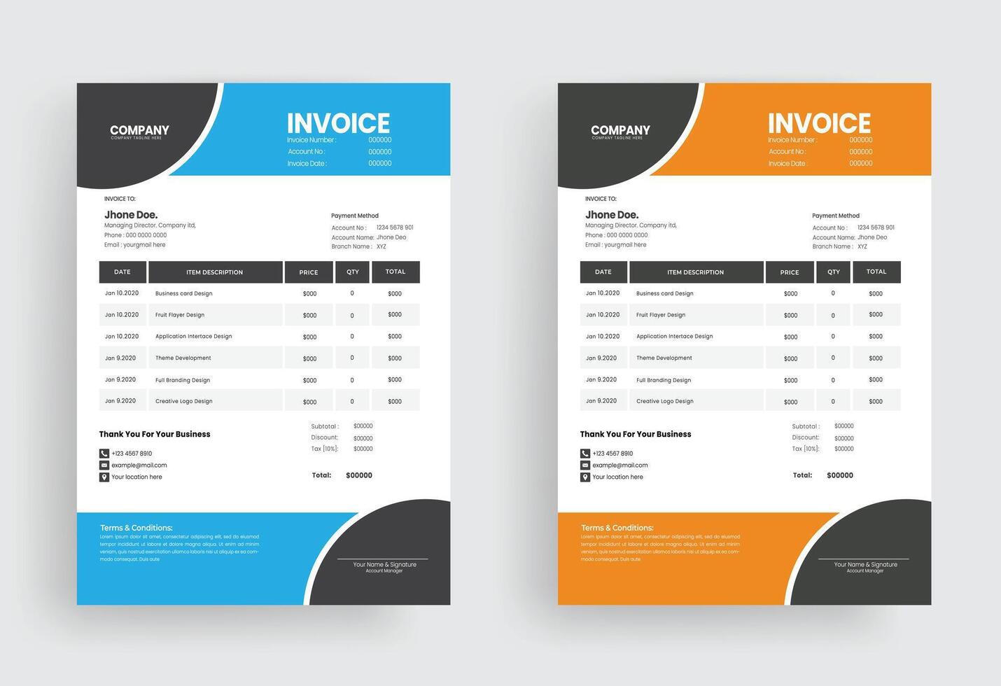 invoice design template for market vector
