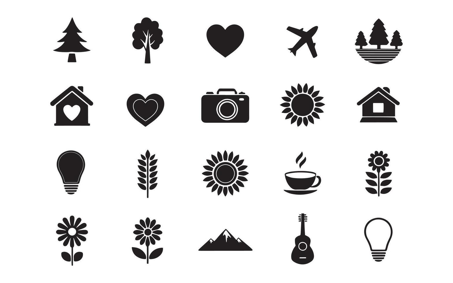 Black and White Icons for Nature, Home, and Lifestyle vector