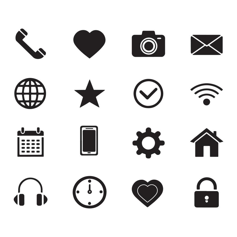 Black-and-White Minimalist Icon Pack for Everyday Use vector