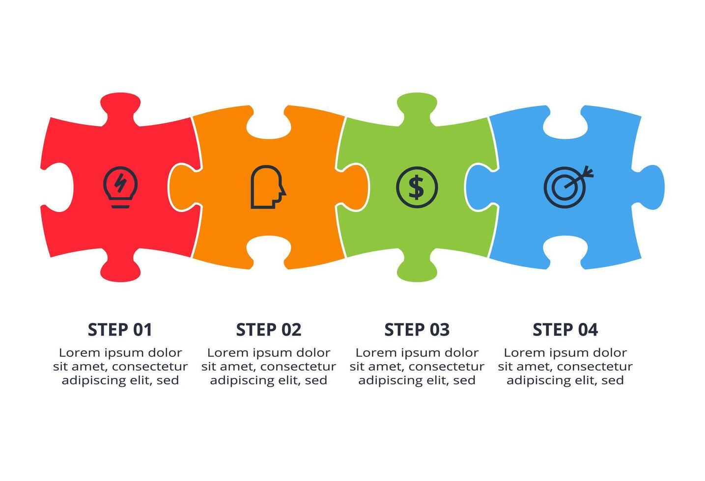 Puzzle infographic with 4 elements, steps vector