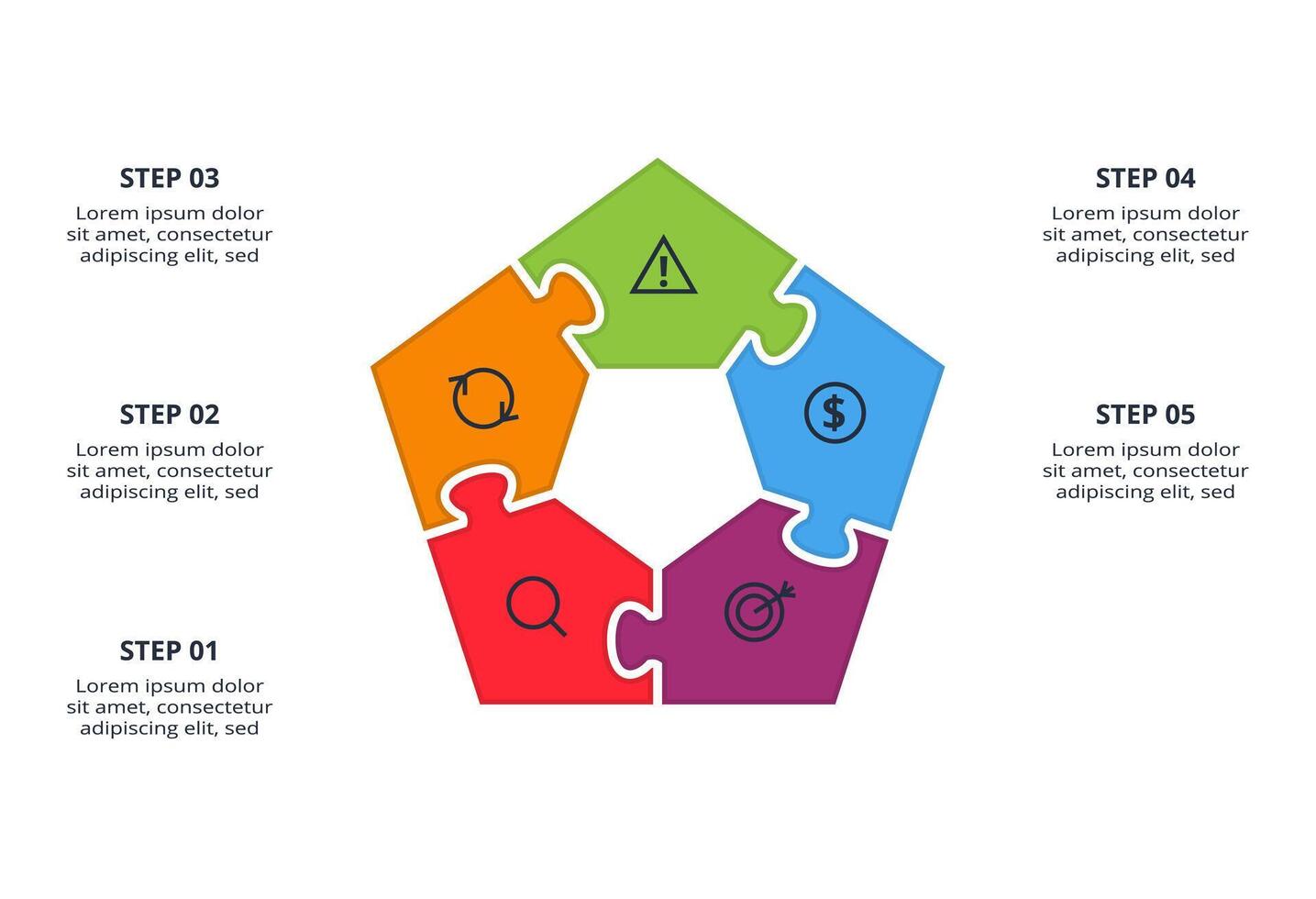 Puzzle infographic with 5 elements, parts or processes. Business data visualization. vector