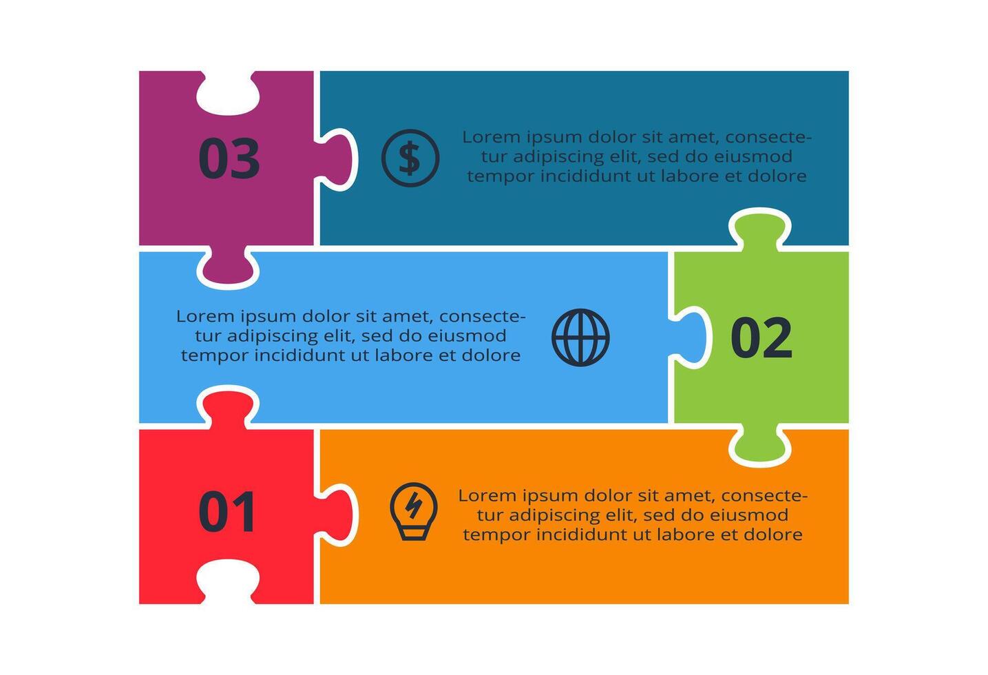 Puzzle infographic with 6 elements, presentations, illustration. Business data visualization. vector