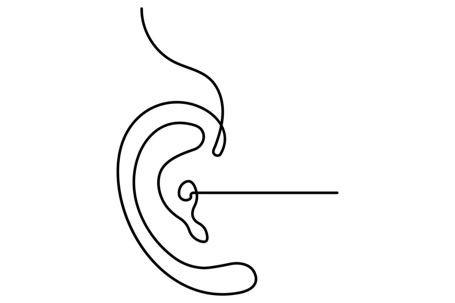 Human ear continuous one line drawing of minimalist outline simple icon vector