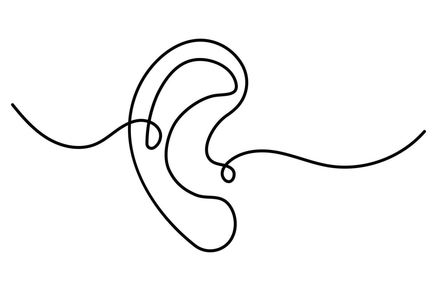 Human ear continuous one line drawing and isolated outline illustration vector