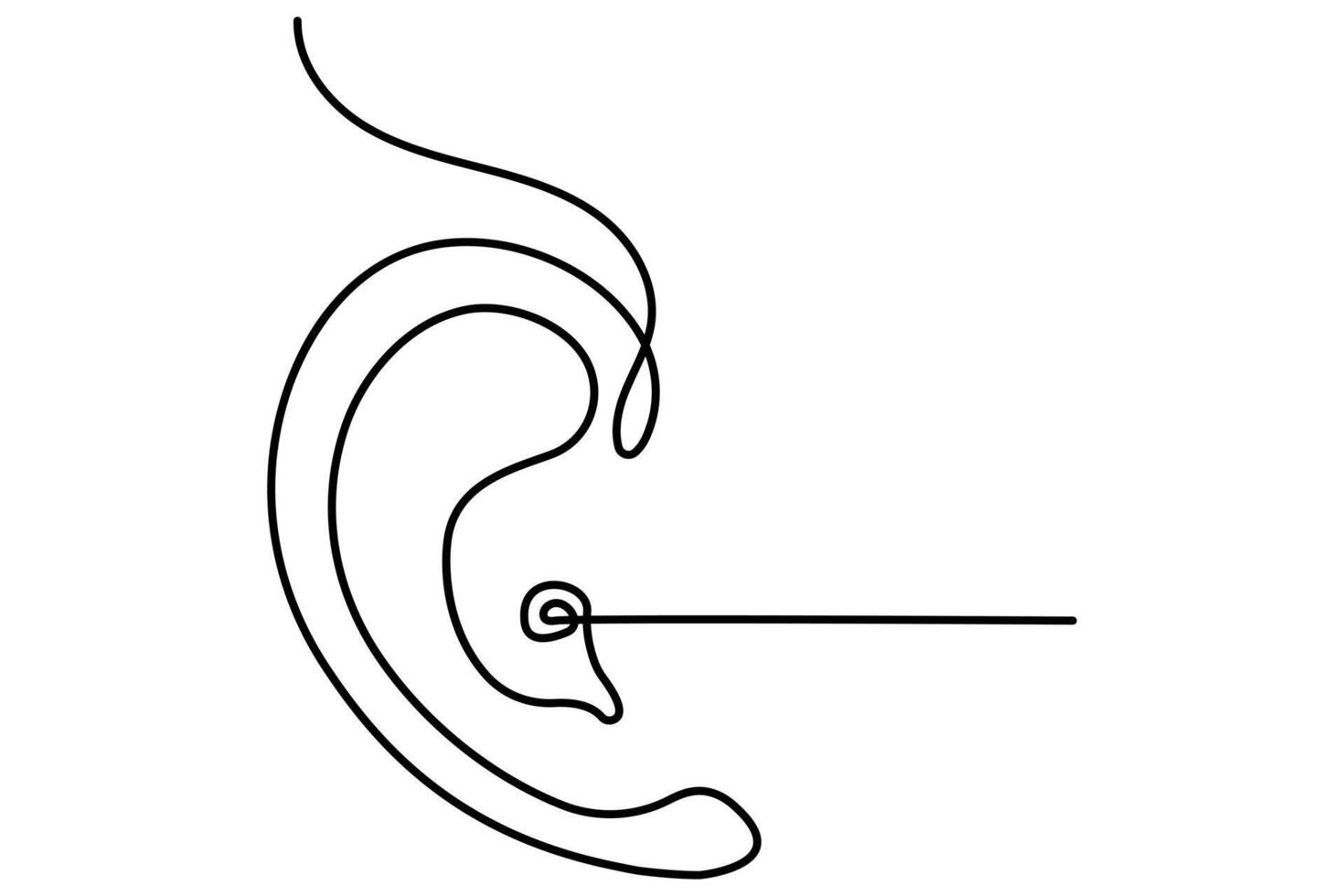 Human ear continuous single line drawing and minimalist outline icon vector