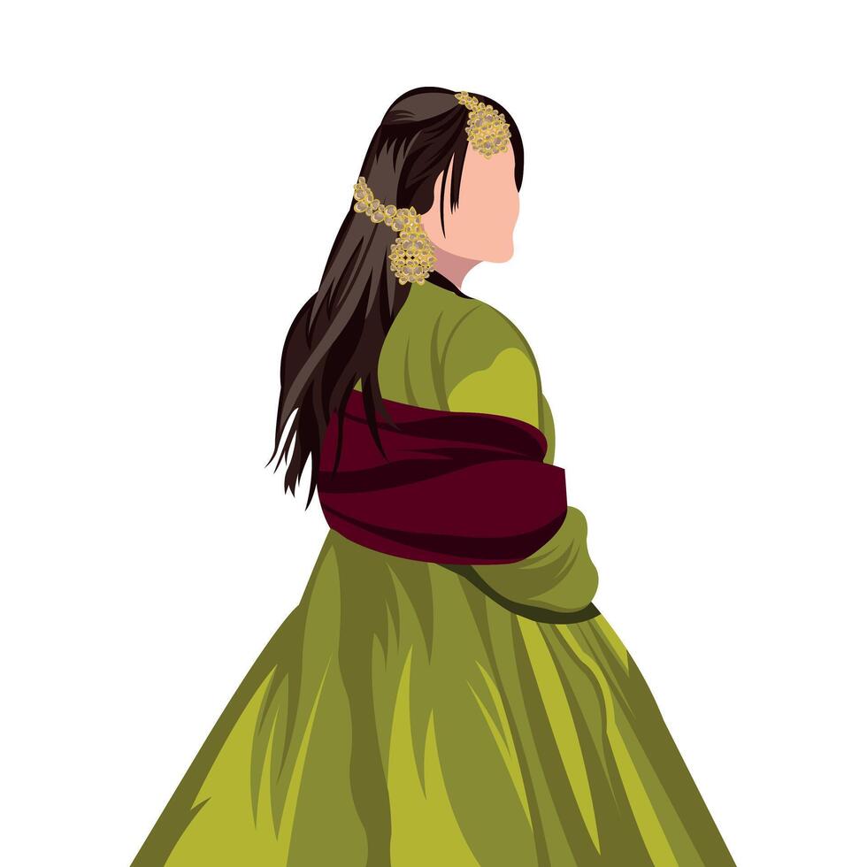 indian wedding bride illustration standing and posing for mehndi event vector