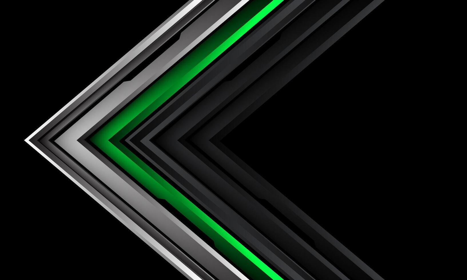 Abstract green silver black cyber circuit arrow direction geometric on black design modern luxury futuristic technology background vector