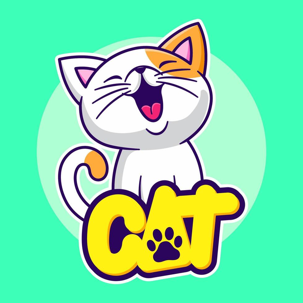 cute cat mascot illustration. cartoon yawning cat logo vector