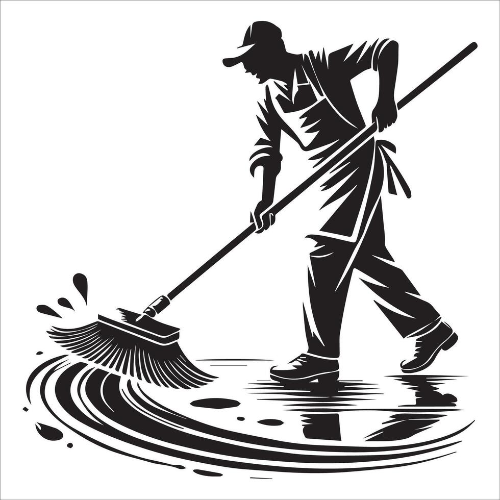 Janitor at Work Silhouette Logo Concept vector