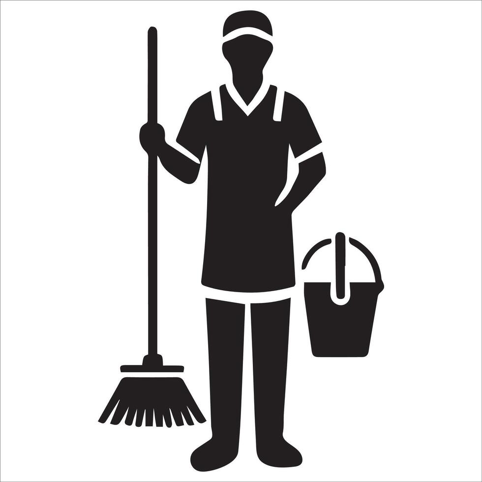 Hardworking Janitor Silhouette Graphic vector