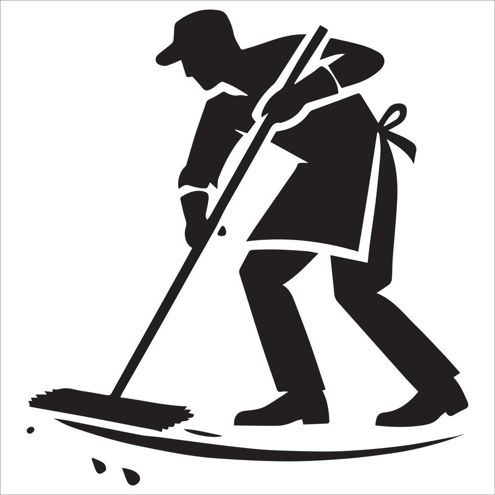 Focused Janitor Silhouette Logo Concept vector
