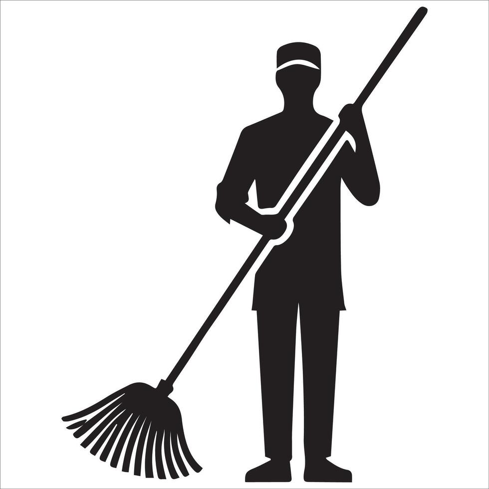 Practical Janitor Silhouette Clipart Icon vector