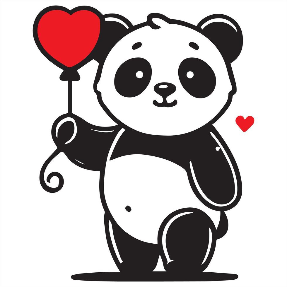 Heart Balloon Panda silhouette vector