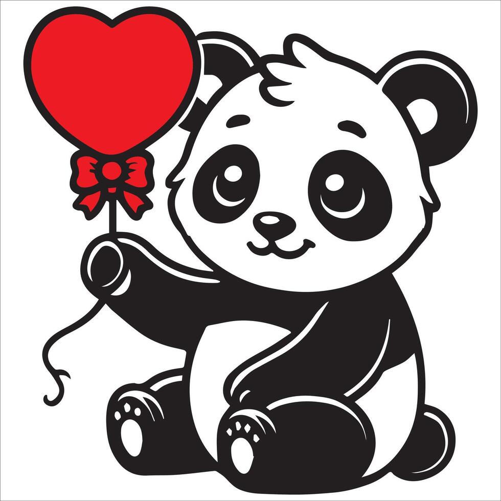 Heart Balloon Panda silhouette Design vector