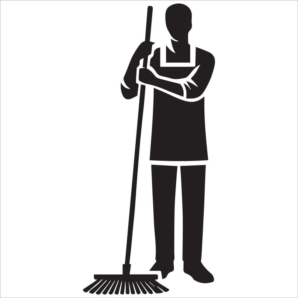 Hardworking Janitor Silhouette Illustration vector