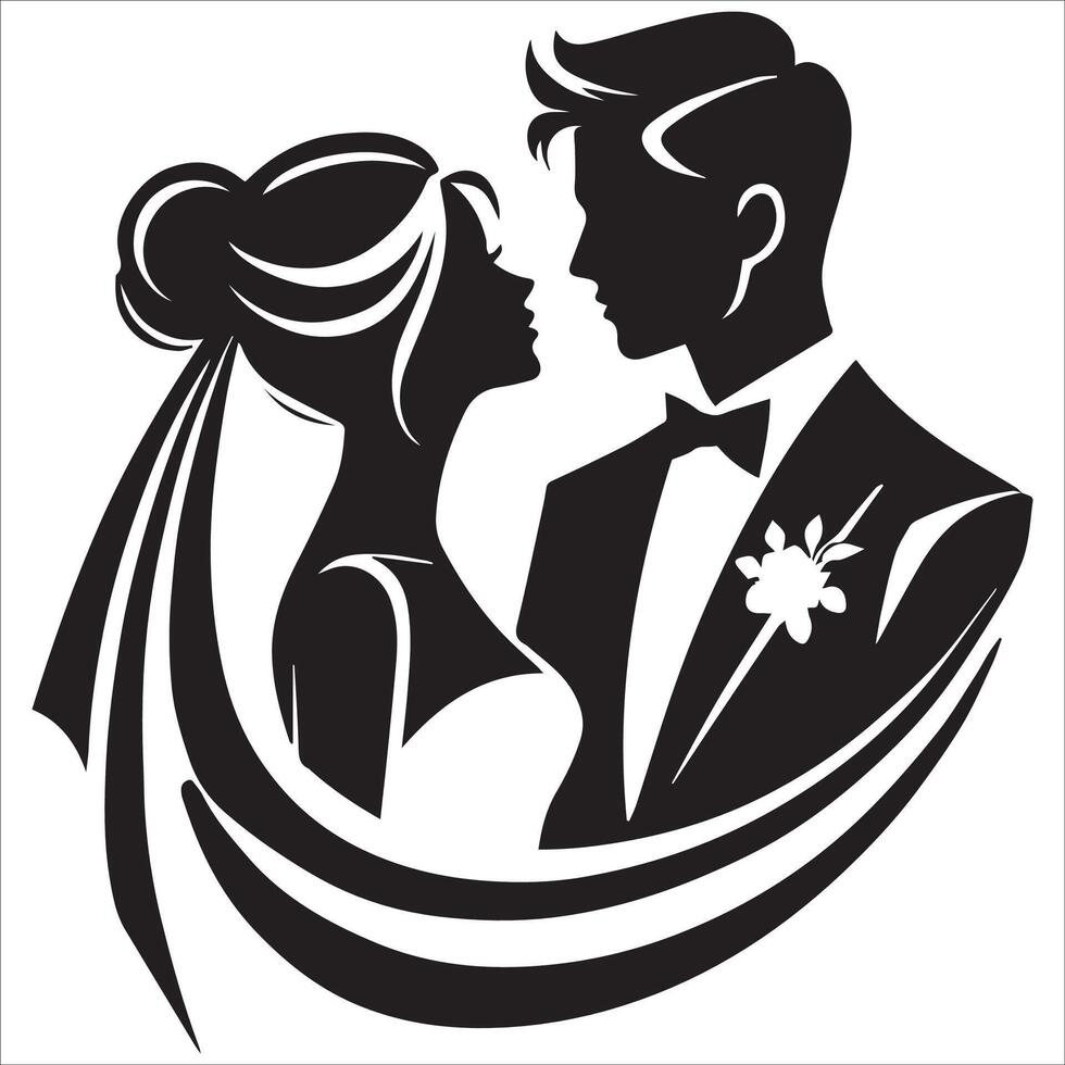 Dancing Bride and Groom Silhouette Scene - Happy Valentine's Day vector