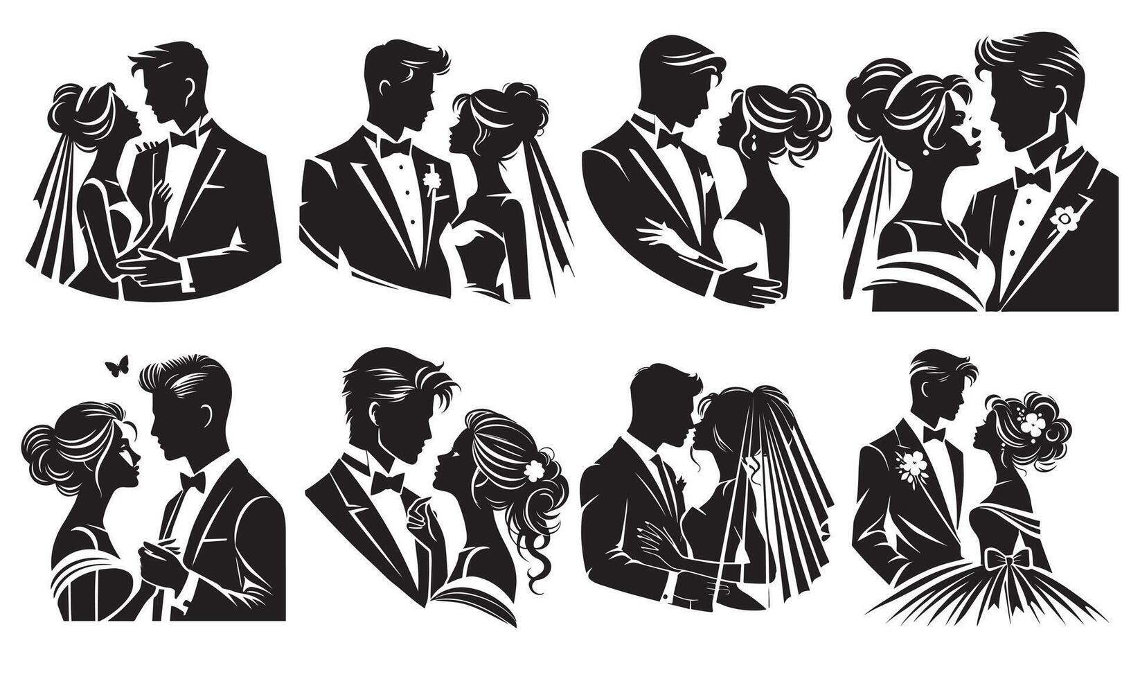 Timeless Bride and Groom Silhouette Artwork - Happy Valentine's Day vector