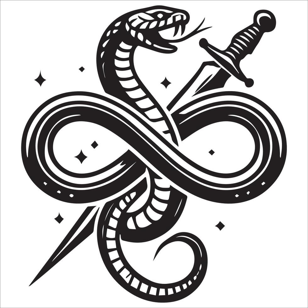 A snake forming an infinity symbol around a dagger vector