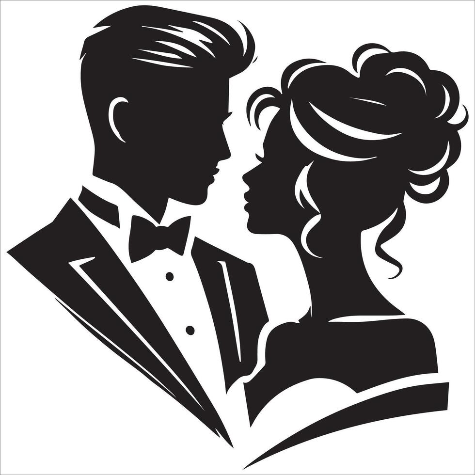 Passionate Bride and Groom Silhouette Pose - Happy Valentine's Day vector