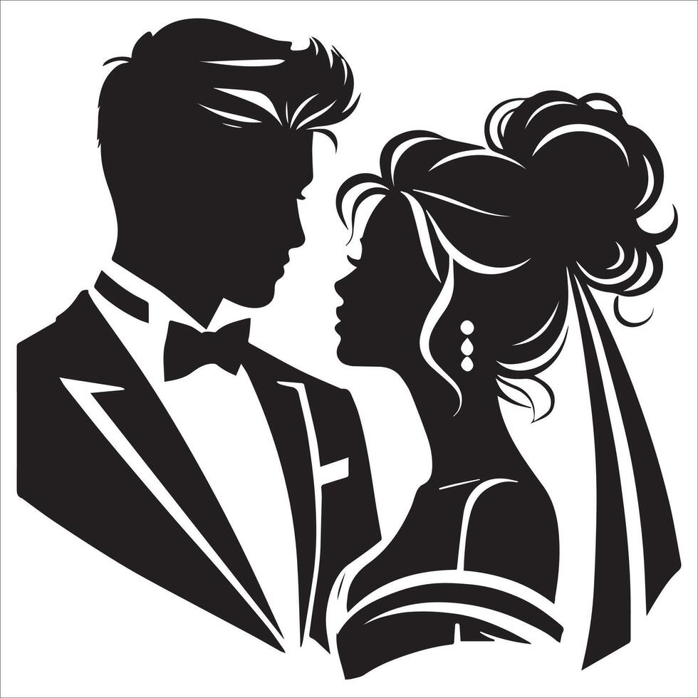 Bride and Groom Silhouette Under a Heart - Happy Valentine's Day vector