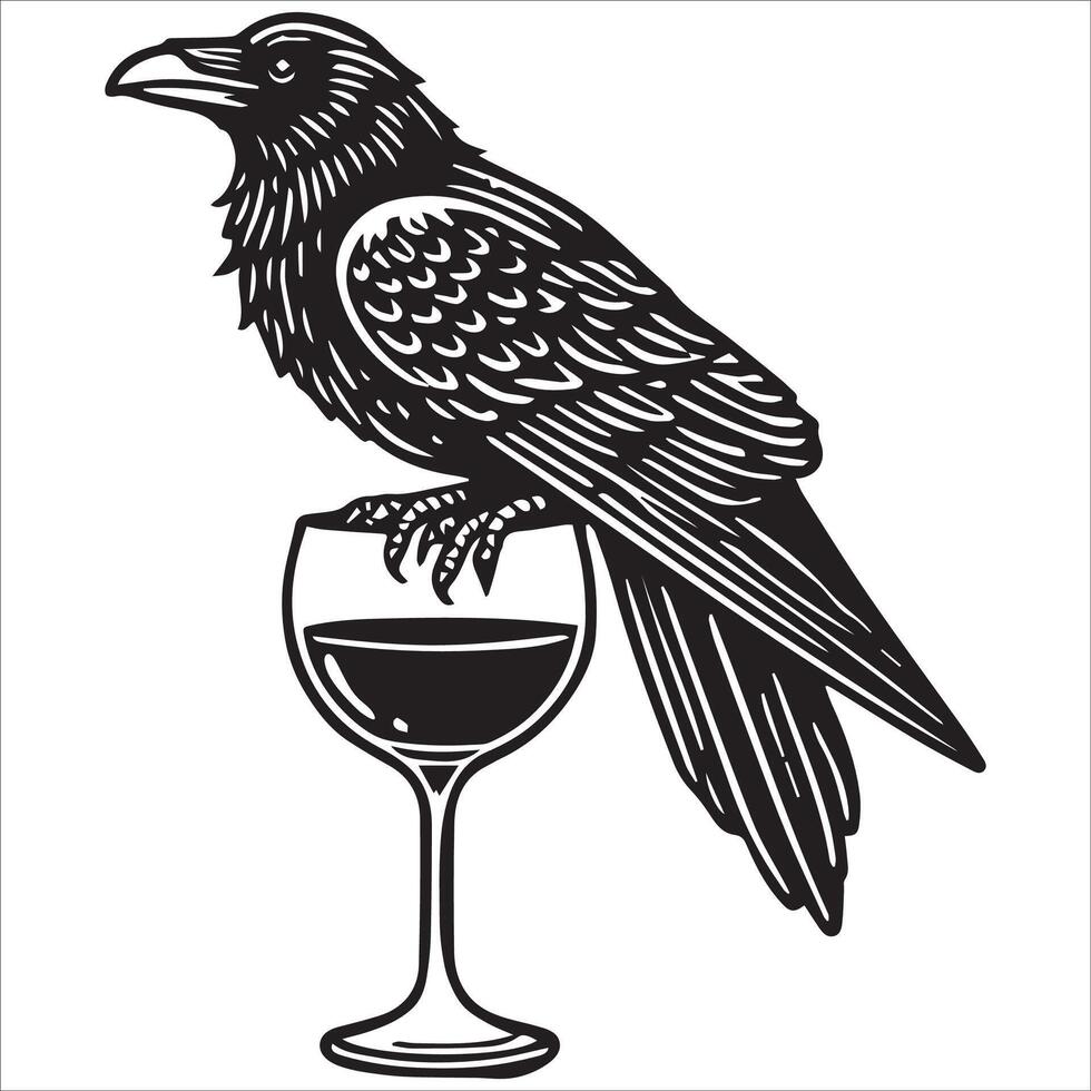 A raven perched on a wine glass vector