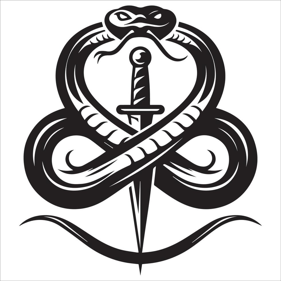A snake forming an infinity symbol around a dagger Design vector