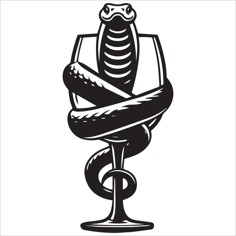 Stylish Snake on a Wine Glass Silhouette vector
