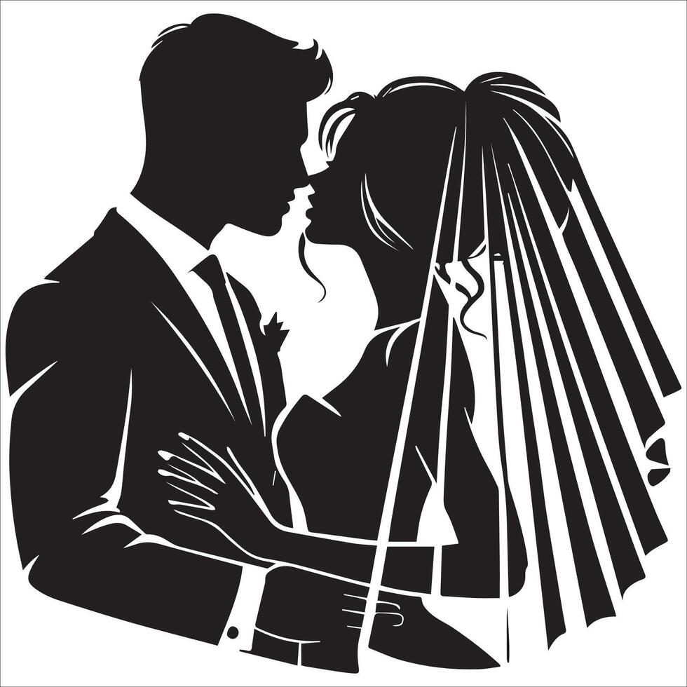 Enchanting Bride and Groom Silhouette - Happy Valentine's Day vector