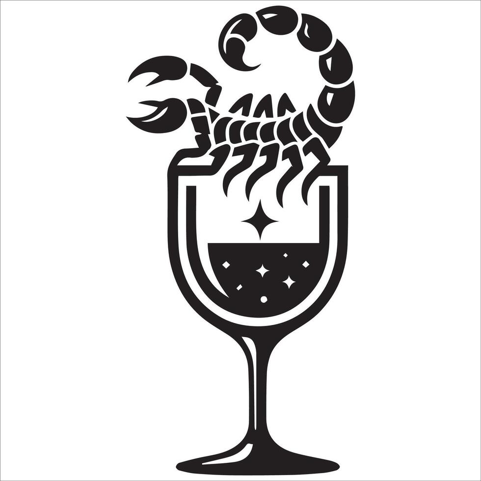 A scorpion climbing a champagne flute Design Art vector