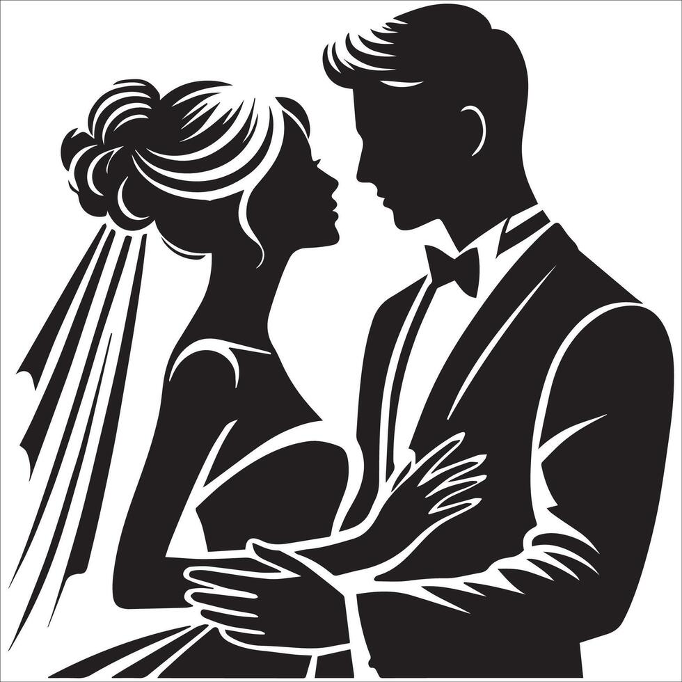 Perfect Pair Wedding Silhouette Art - Happy Valentine's Day vector