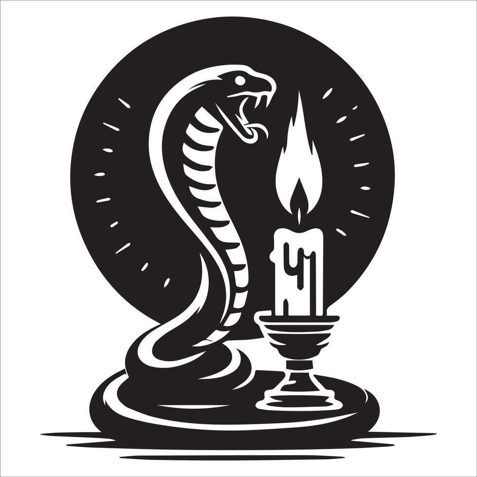 Cobra Coiled Around Candle Silhouette vector