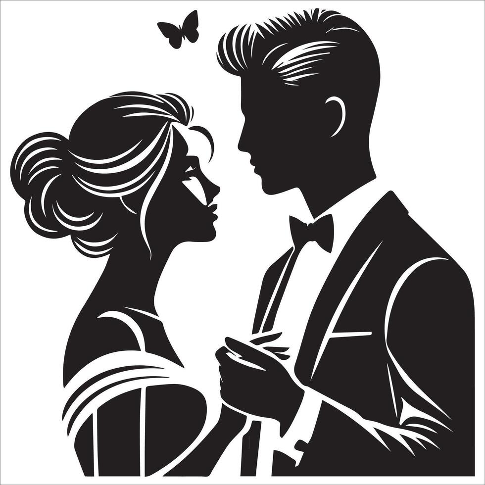 Stylish Bride and Groom Silhouette Design - Happy Valentine's Day vector