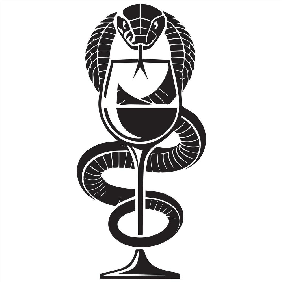 Snake and Wine Glass Monochrome Illustration vector