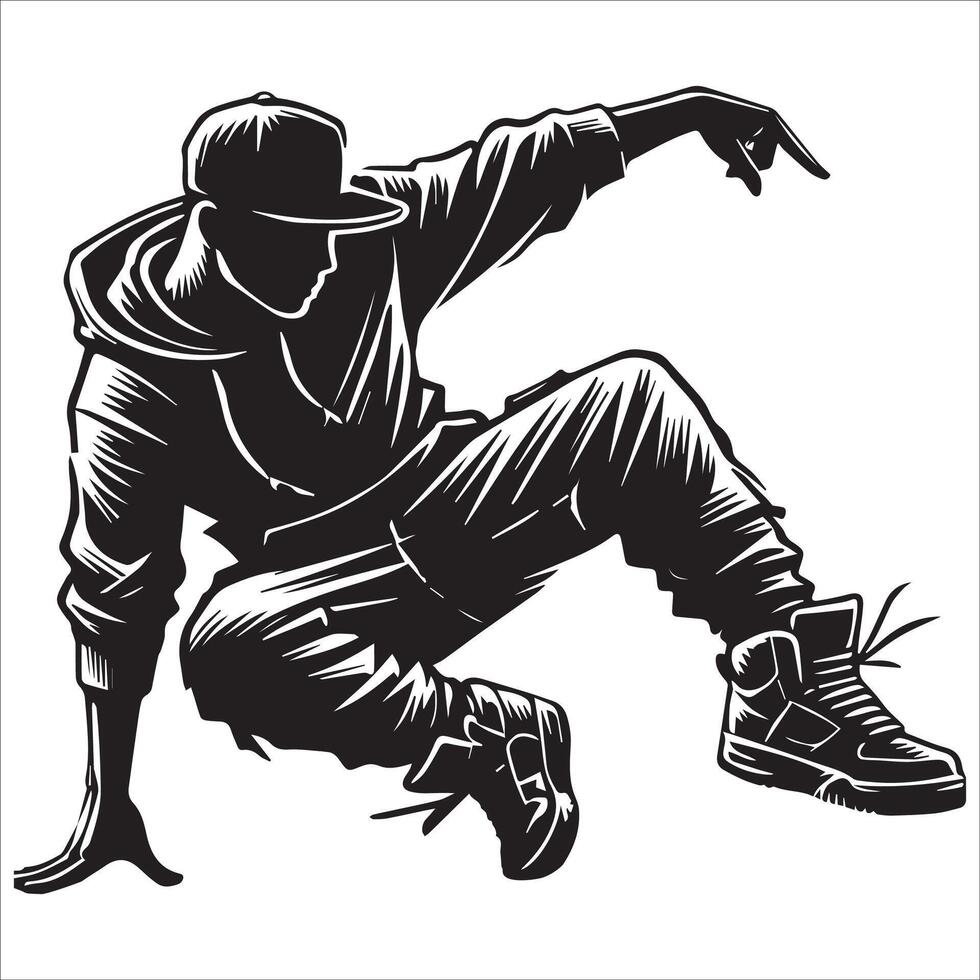 Stylish Hip-Hop Dancer Silhouette Art vector