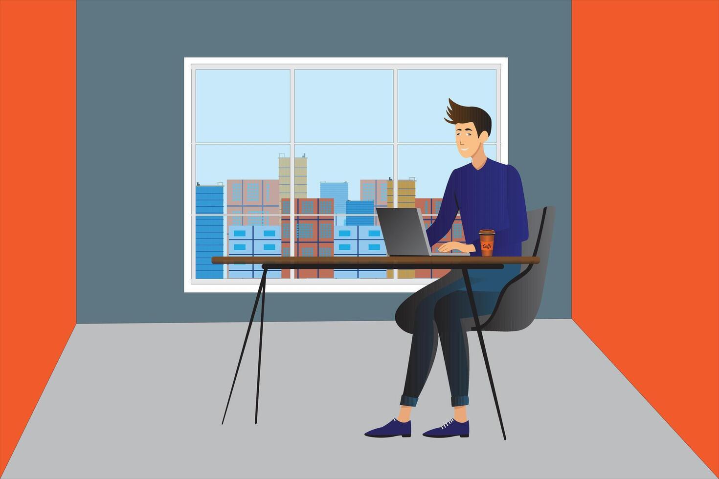 A young man useing a laptop in office style . vector