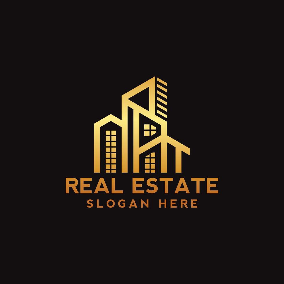 real estate logo template, gold logos, real estate letter H house logo concept architecture home construction company logo realty rent symbol icon Illustrator template vector