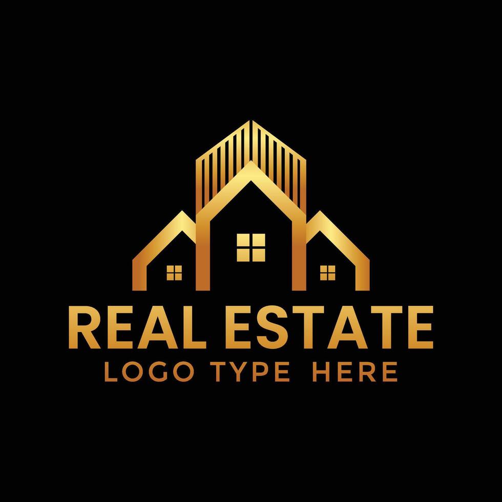 real estate logo template, Gold color logo, Renting Buying Property Continuous Line Editable Icon Illustrator logo on which an abstract image of a house with a tree inside. vector