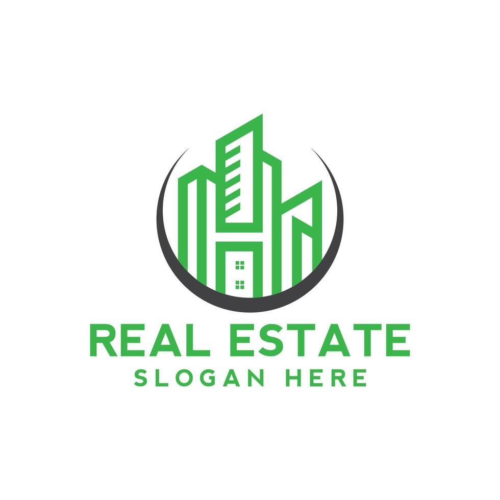 Green Color real estate logo template, City Buildings Logo black and white Illustrator icon set vector