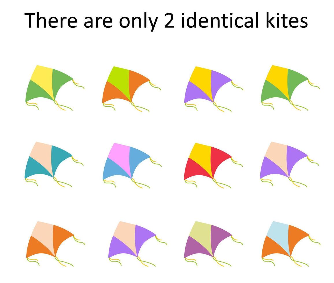 Game for kids. Need to find two identical kites. vector