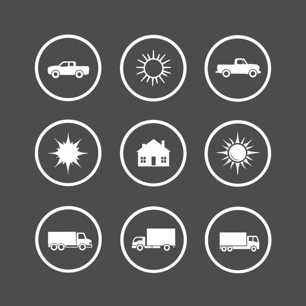 Lorry truck icon set with sun and house vector
