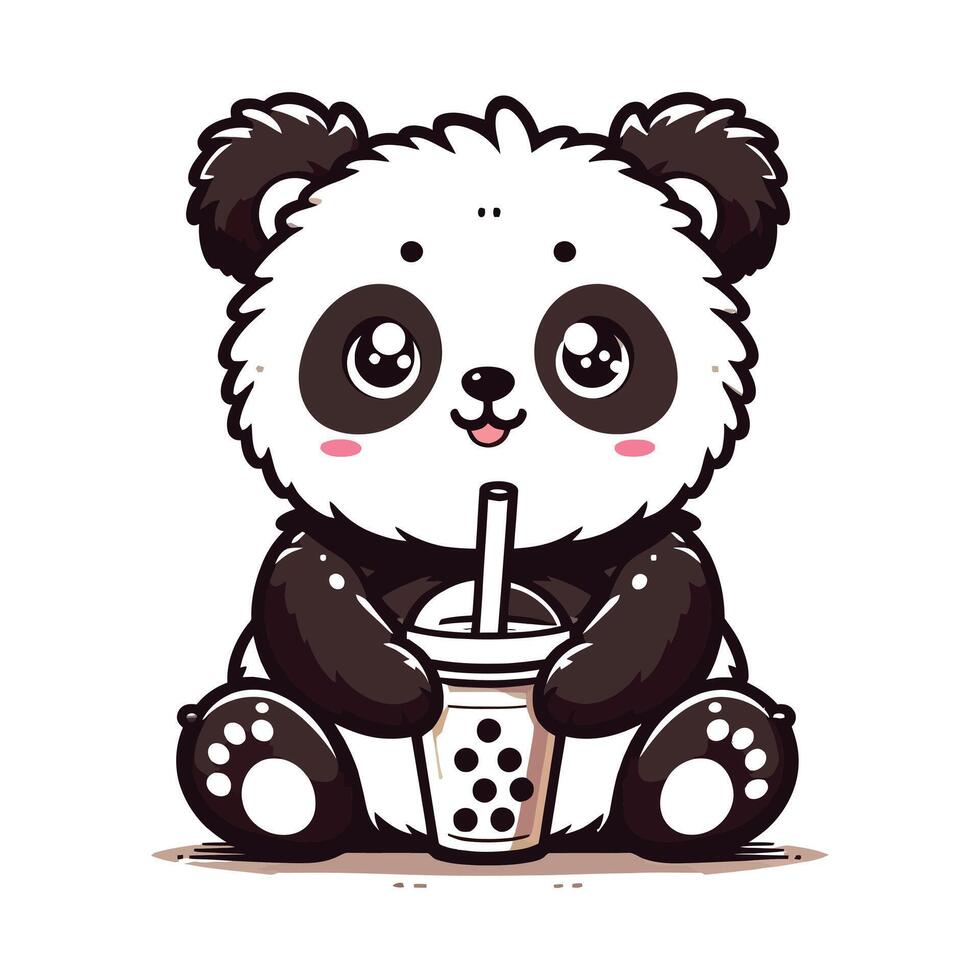 Cute Panda Design with Bubble Tea vector