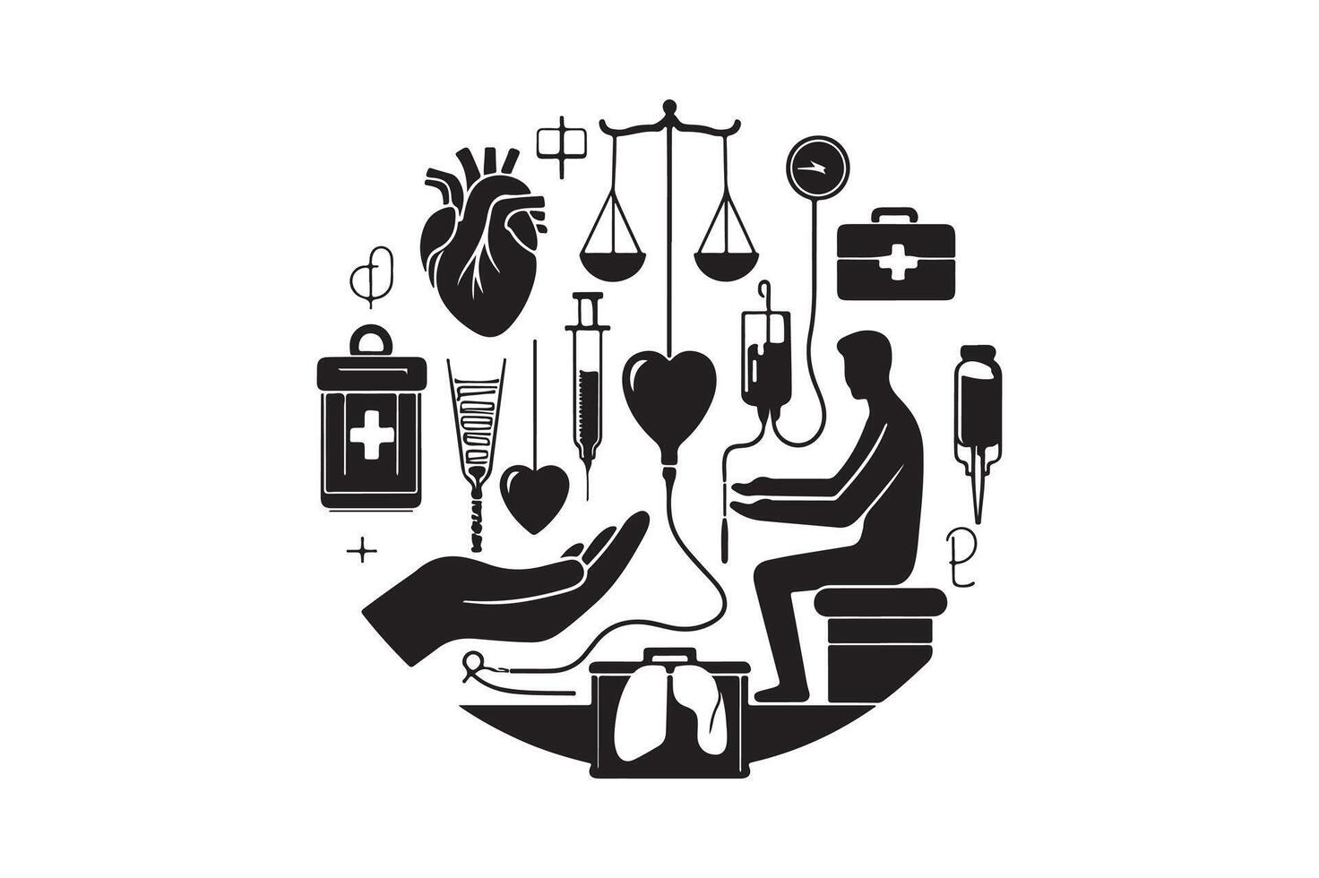 medical icon with a person sitting in a chair with a heart, a stethoscope, a vector