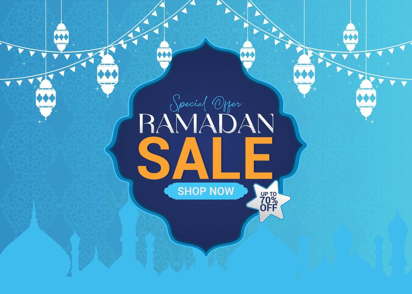Ramadan Kareem Super Sale banner template for web, posters, and social media. Feature big sale promotions with an elegant Islamic design for special offers. vector