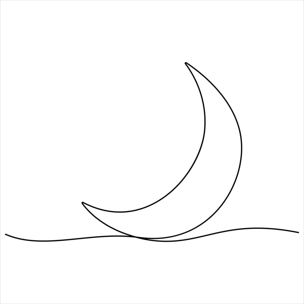Single line continuous drawing of crescent moon for Ramadan element simple crescent moon line art style illustration vector
