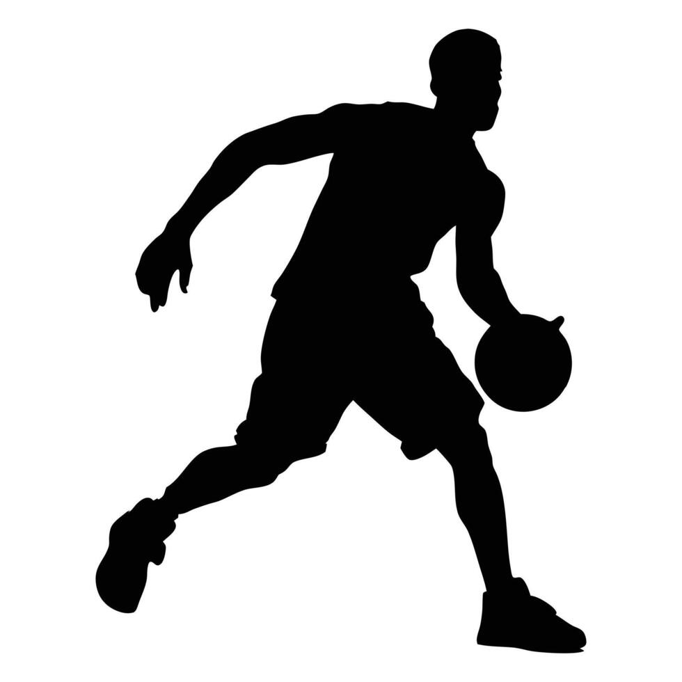 Basketball Player Dribbling Action Sports Silhouette Graphic Design vector