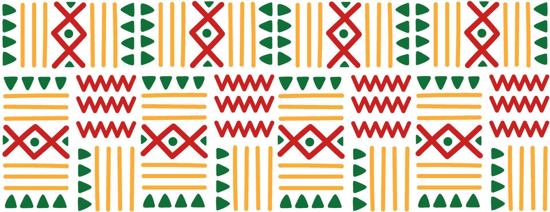 African geometric seamless pattern on white background. Abstract ethnic horizontal ornament. For greeting card, banner, textiles, wallpaper. flat illustration. vector