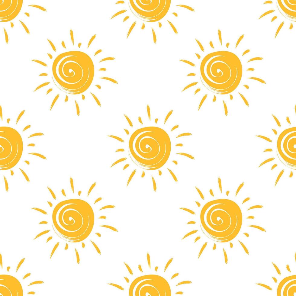 Seamless pattern with hand drawn suns. Sun seamless pattern. Simple background, print vector